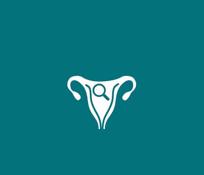 Uterus icon with search magnifying glass